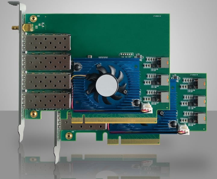 Zeus Network Interface Cards are QFP28 single or dual port cards to support 100GigE camera systems.